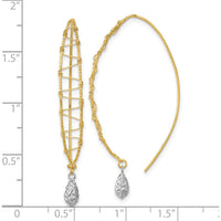 14K Two-Tone Gold Polished Wire Wrapped Threader Dangle Earrings with Diamond-Cut Texture by 0