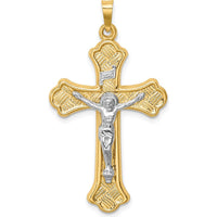 14K Two-Tone Gold Polished Woven Fleur de Lis Crucifix Pendant - Faith-Inspired Design by Oro Pregiato