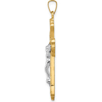 14K Two-Tone Gold Polished Woven Fleur de Lis Crucifix Pendant - Faith-Inspired Design by Oro Pregiato