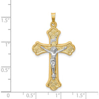 14K Two-Tone Gold Polished Woven Fleur de Lis Crucifix Pendant - Faith-Inspired Design by Oro Pregiato