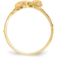 14K Two-Tone Gold Praying Hands Cross Ring with Diamond-Cut Texture by Oro Pregiato