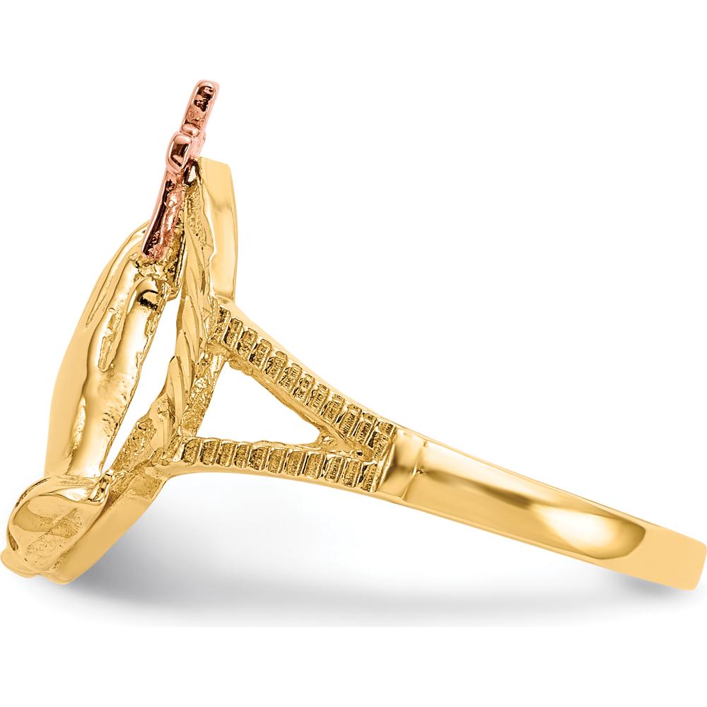 14K Two-Tone Gold Praying Hands Cross Ring with Diamond-Cut Texture by Oro Pregiato