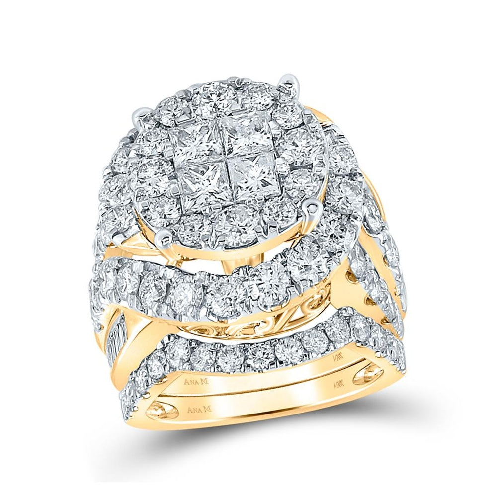 14K Two-Tone Gold Princess Diamond Bridal Ring Set - 5 and 5/8 Carat Total Diamond Weight