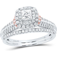 14K Two-Tone Gold Princess Diamond Bridal Wedding Ring Set with 1 Carat Total Diamond Weight - G-H Color, I1-I2 Clarity