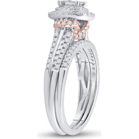14K Two-Tone Gold Princess Diamond Bridal Wedding Ring Set with 1 Carat Total Diamond Weight - G-H Color, I1-I2 Clarity