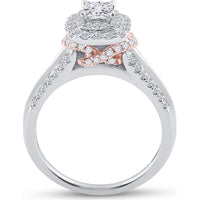 14K Two-Tone Gold Princess Diamond Bridal Wedding Ring Set with 1 Carat Total Diamond Weight - G-H Color, I1-I2 Clarity