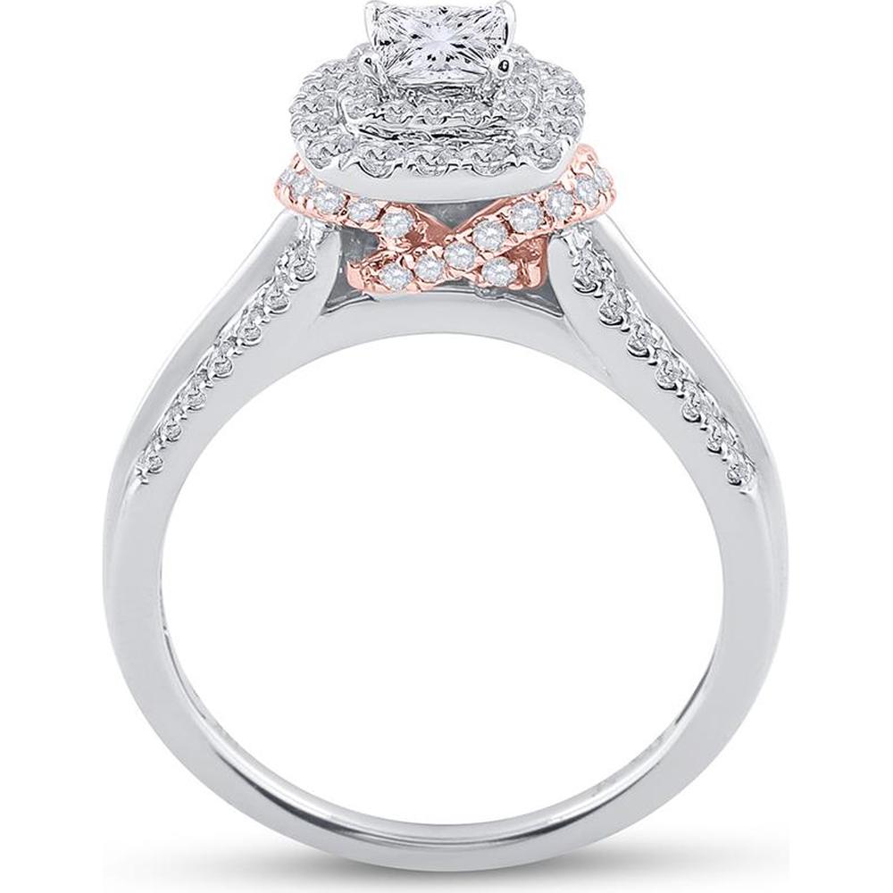 14K Two-Tone Gold Princess Diamond Bridal Wedding Ring Set with 1 Carat Total Diamond Weight - G-H Color, I1-I2 Clarity