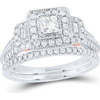 14K Two-Tone Gold Princess Diamond Bridal Wedding Ring Set with Blue Sapphire - 1 Carat Total Weight