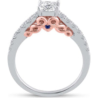 14K Two-Tone Gold Princess Diamond Bridal Wedding Ring Set with Round Diamond and Blue Sapphire Accent - 1.02 Carat Total Diamond Weight