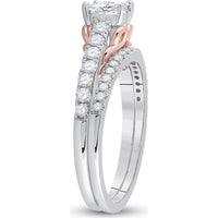 14K Two-Tone Gold Princess Diamond Bridal Wedding Ring Set with Round Diamond and Blue Sapphire Accent - 1.02 Carat Total Diamond Weight