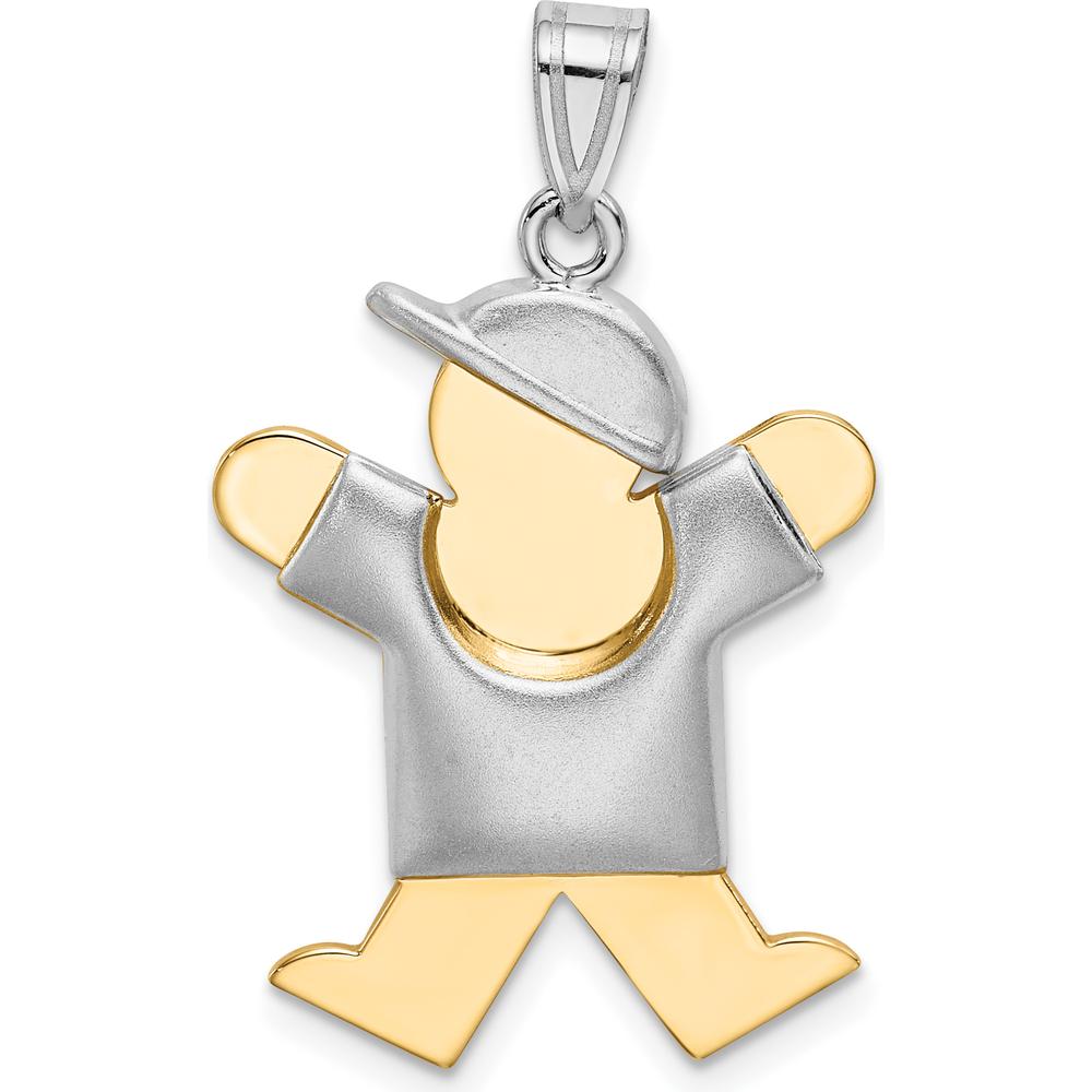 14K Two-Tone Gold Puffed Boy Charm with Hat - 30mm Engravable Pendant by Oro Pregiato