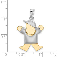 14K Two-Tone Gold Puffed Boy Charm with Hat - 30mm Engravable Pendant by Oro Pregiato