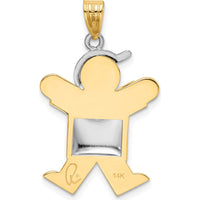 14K Two-Tone Gold Puffed Boy Charm with Hat - 30mm Engravable Pendant by Oro Pregiato