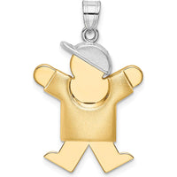 14K Two-Tone Gold Puffed Boy Pendant with Hat - 30mm x 20mm by Oro Pregiato