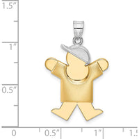 14K Two-Tone Gold Puffed Boy Pendant with Hat - 30mm x 20mm by Oro Pregiato