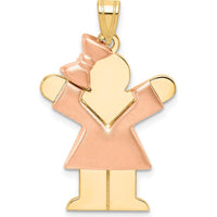 14K Two-Tone Gold Puffed Girl with Bow Charm - 30mm Length, Engravable Love Pendant by Oro Pregiato