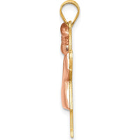 14K Two-Tone Gold Puffed Girl with Bow Charm - 30mm Length, Engravable Love Pendant by Oro Pregiato