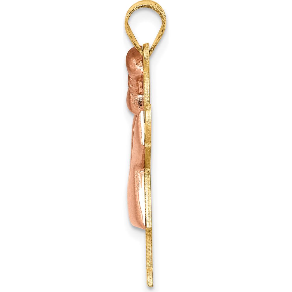 14K Two-Tone Gold Puffed Girl with Bow Charm - 30mm Length, Engravable Love Pendant by Oro Pregiato