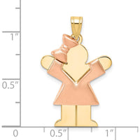 14K Two-Tone Gold Puffed Girl with Bow Charm - 30mm Length, Engravable Love Pendant by Oro Pregiato