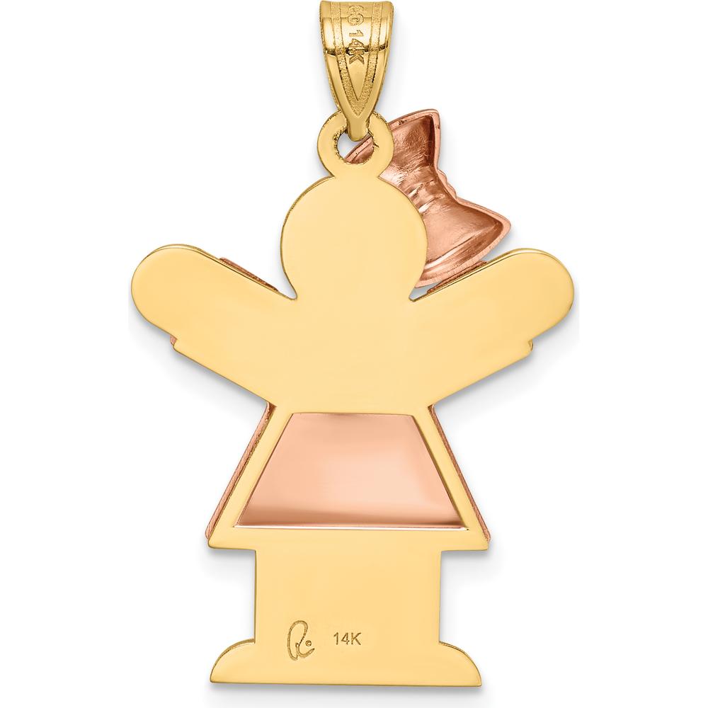 14K Two-Tone Gold Puffed Girl with Bow Charm - 30mm Length, Engravable Love Pendant by Oro Pregiato