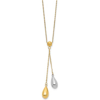 14K Two-Tone Gold Puffed Teardrop Lariat Necklace with Polished Finish - 18" by 0