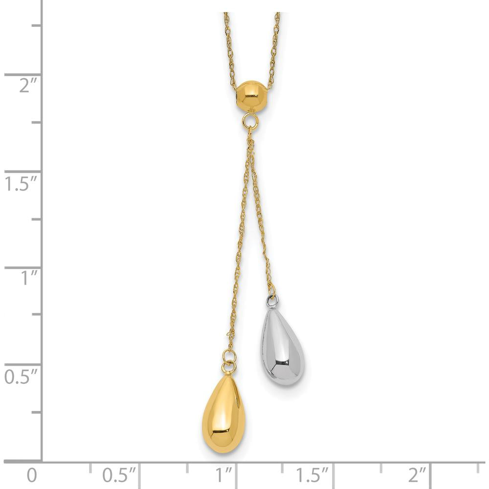 14K Two-Tone Gold Puffed Teardrop Lariat Necklace with Polished Finish - 18" by 0