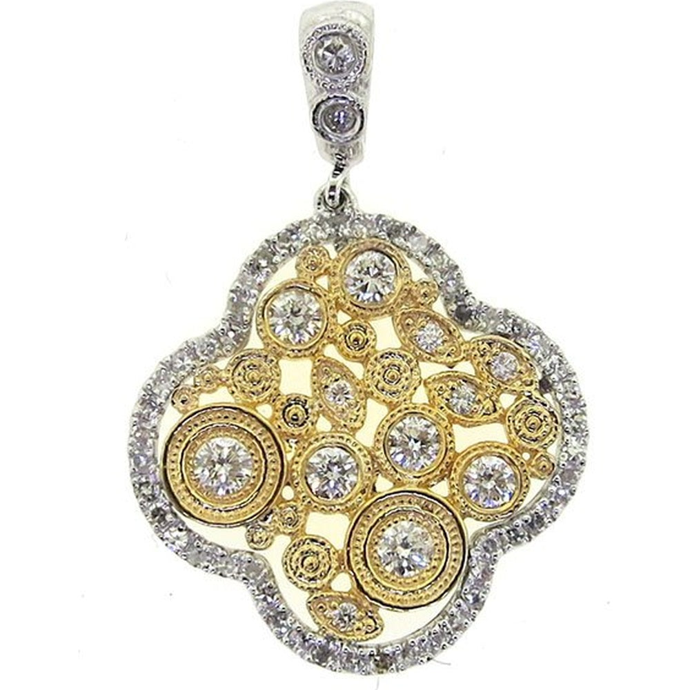 14K Two-Tone Gold Quatrefoil Pendant with Prong-Set Round Diamonds - 1.14 Carat Total Diamond Weight by Auriventus