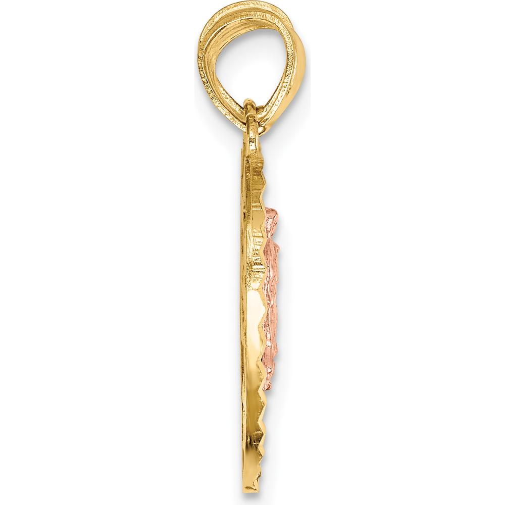 14K Two-Tone Gold Reversible Spanish Our Lady of Guadalupe & Crucifix TE AMO Break-apart Heart Pendant - 22.7mm Length by Oro Pregiato