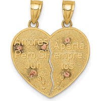 14K Two-Tone Gold Reversible Spanish Our Lady of Guadalupe & Crucifix TE AMO Break-apart Heart Pendant - 22.7mm Length by Oro Pregiato