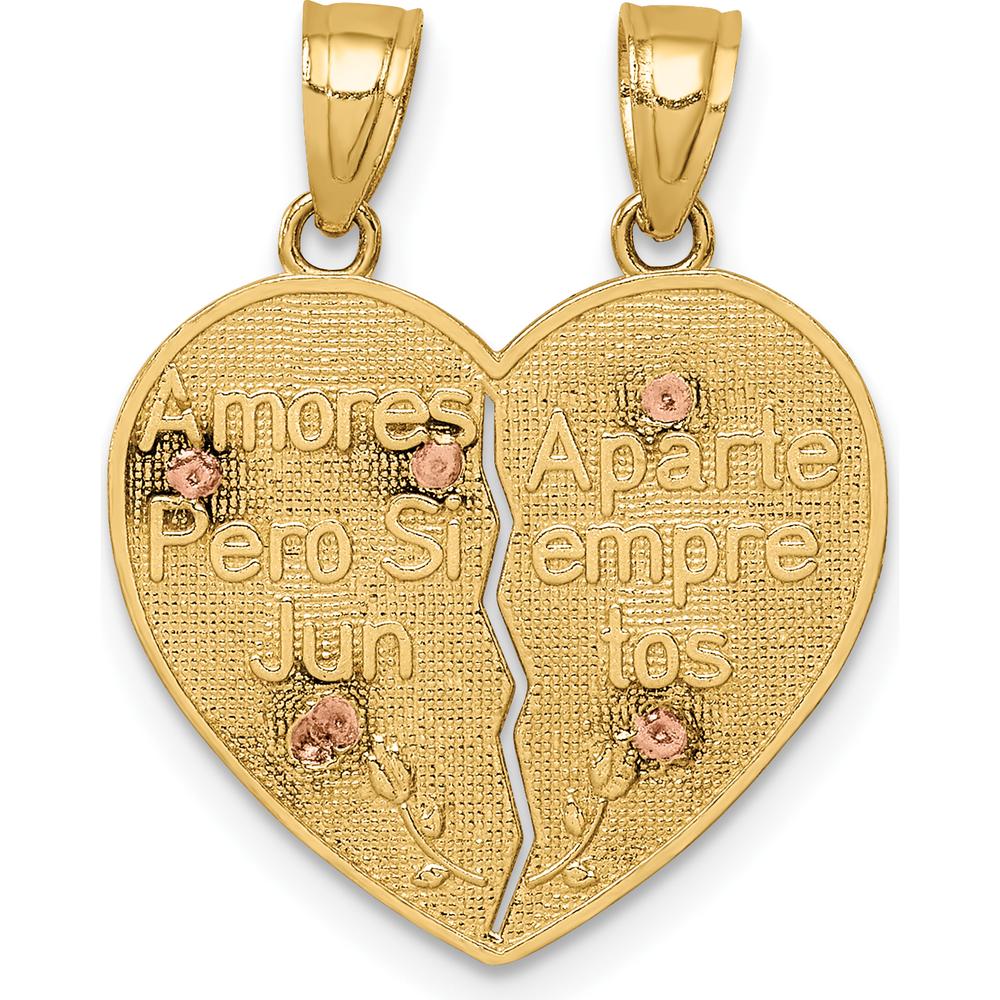 14K Two-Tone Gold Reversible Spanish Our Lady of Guadalupe & Crucifix TE AMO Break-apart Heart Pendant - 22.7mm Length by Oro Pregiato