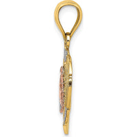 14K Two-Tone Gold Rhodium-Plated Praying Hands Cross Heart Pendant by Oro Pregiato