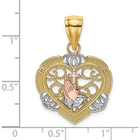 14K Two-Tone Gold Rhodium-Plated Praying Hands Cross Heart Pendant by Oro Pregiato