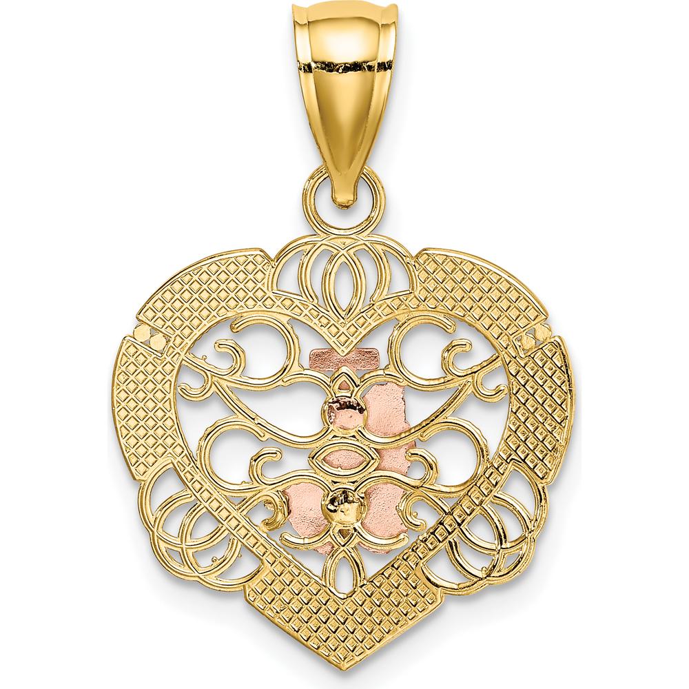 14K Two-Tone Gold Rhodium-Plated Praying Hands Cross Heart Pendant by Oro Pregiato