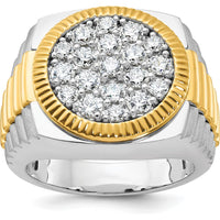 14K Two-Tone Gold Ribbed and Satin Band Ring with 2 1/8 Carats Diamond Cluster by IBGoodman