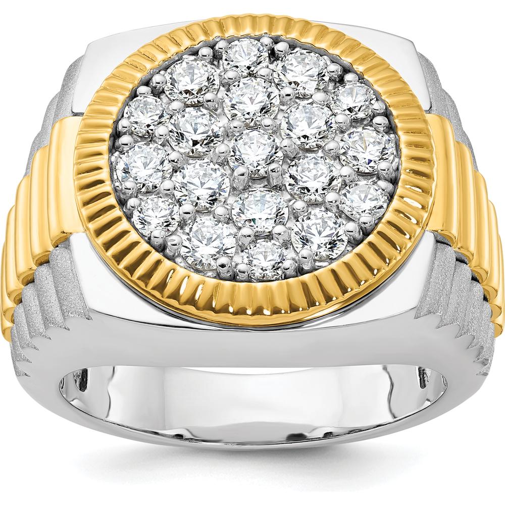 14K Two-Tone Gold Ribbed and Satin Band Ring with 2 1/8 Carats Diamond Cluster by IBGoodman