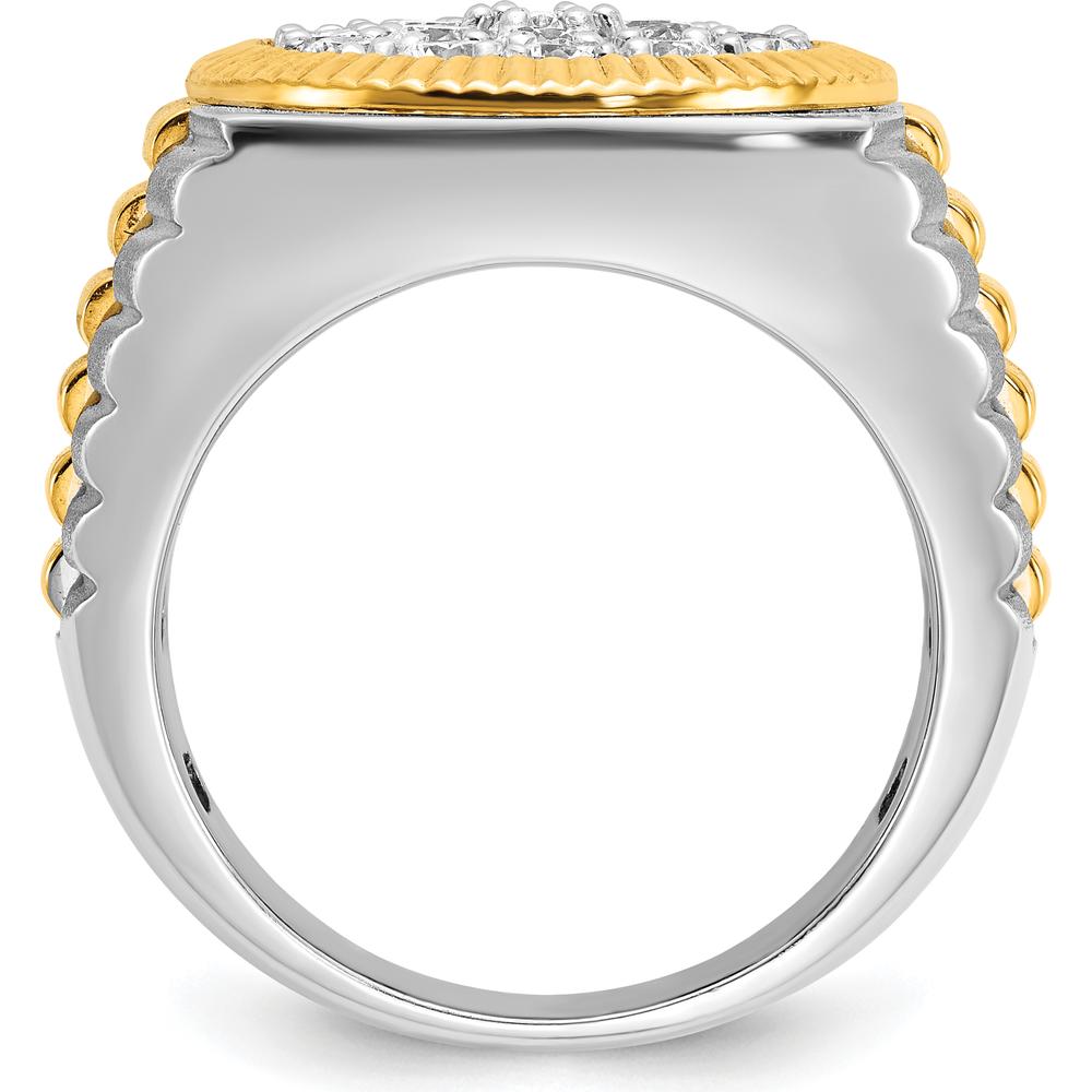14K Two-Tone Gold Ribbed and Satin Band Ring with 2 1/8 Carats Diamond Cluster by IBGoodman