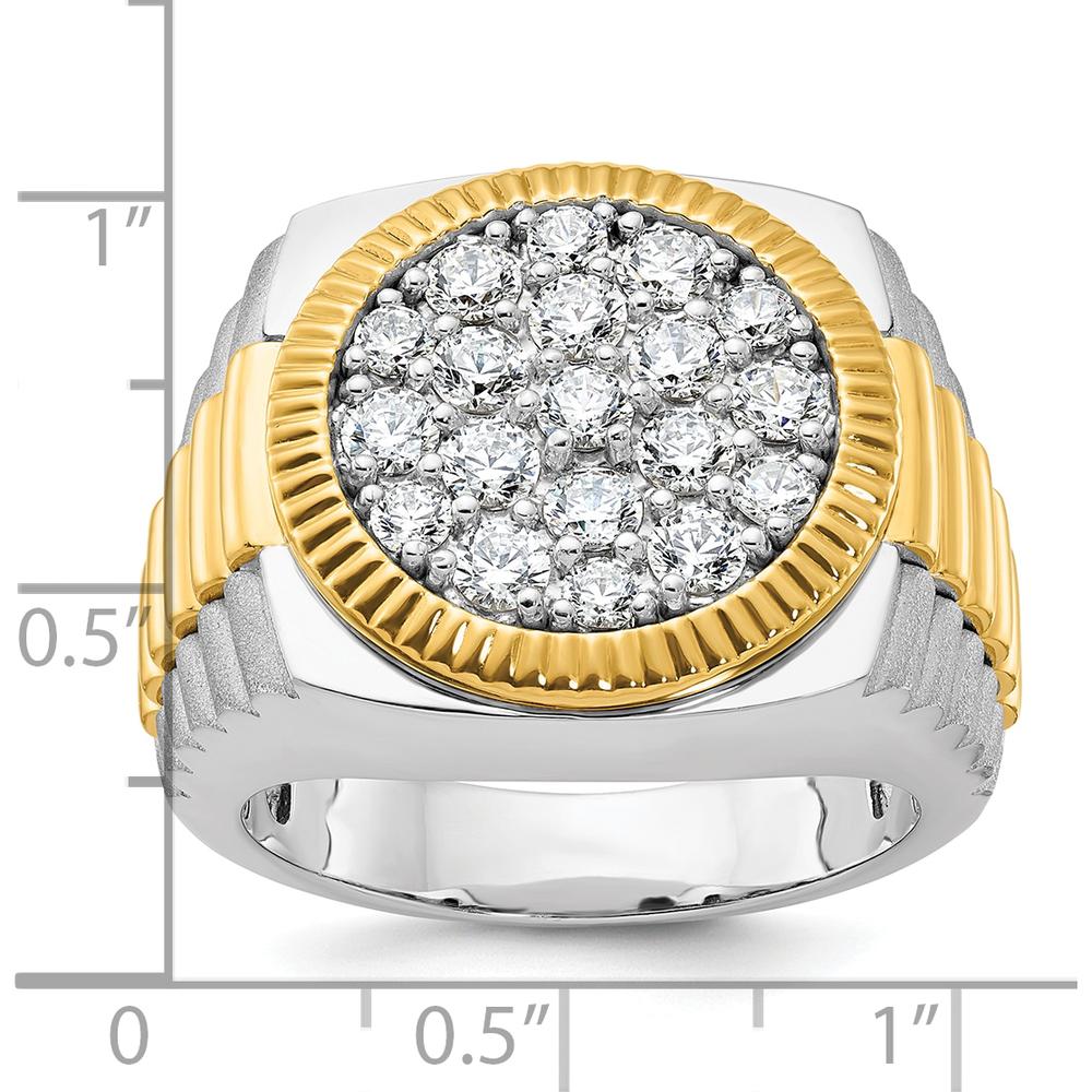 14K Two-Tone Gold Ribbed and Satin Band Ring with 2 1/8 Carats Diamond Cluster by IBGoodman