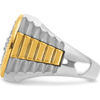 14K Two-Tone Gold Ribbed and Satin Band Ring with 2 1/8 Carats Diamond Cluster by IBGoodman