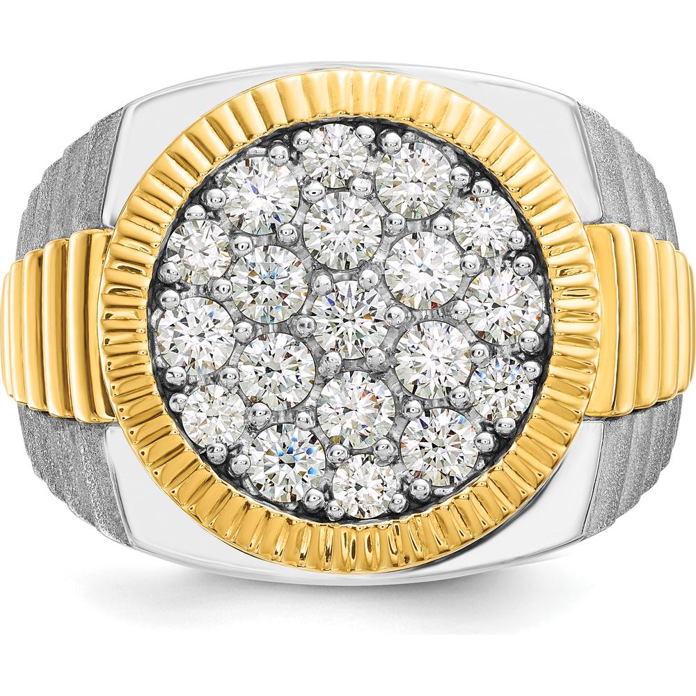 14K Two-Tone Gold Ribbed and Satin Band Ring with 2 1/8 Carats Diamond Cluster by IBGoodman