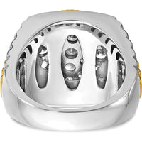 14K Two-Tone Gold Ribbed and Satin Band Ring with 2 1/8 Carats Diamond Cluster by IBGoodman