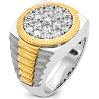 14K Two-Tone Gold Ribbed and Satin Band Ring with 2 1/8 Carats Diamond Cluster by IBGoodman