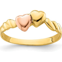 14K Two-Tone Gold Ridged Band with Two Heart Design - Polished Finish by 0