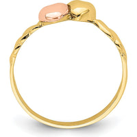 14K Two-Tone Gold Ridged Band with Two Heart Design - Polished Finish by 0