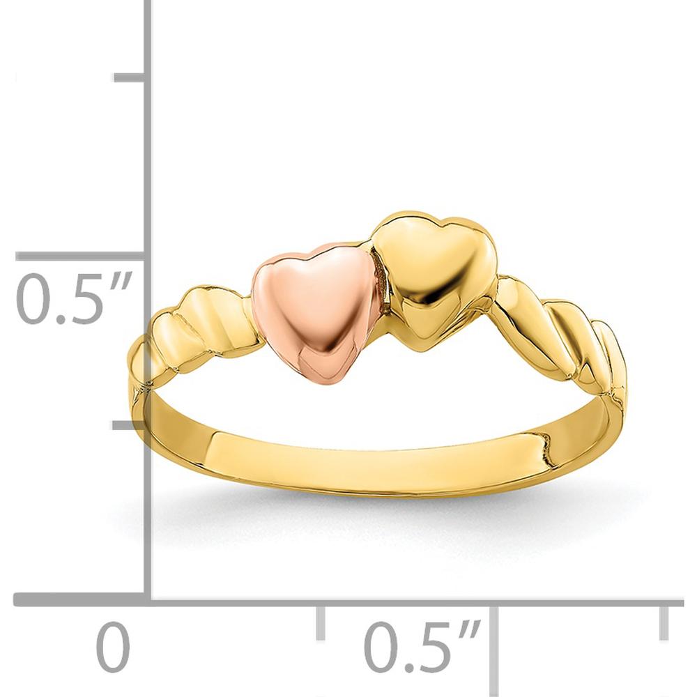 14K Two-Tone Gold Ridged Band with Two Heart Design - Polished Finish by 0