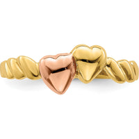 14K Two-Tone Gold Ridged Band with Two Heart Design - Polished Finish by 0