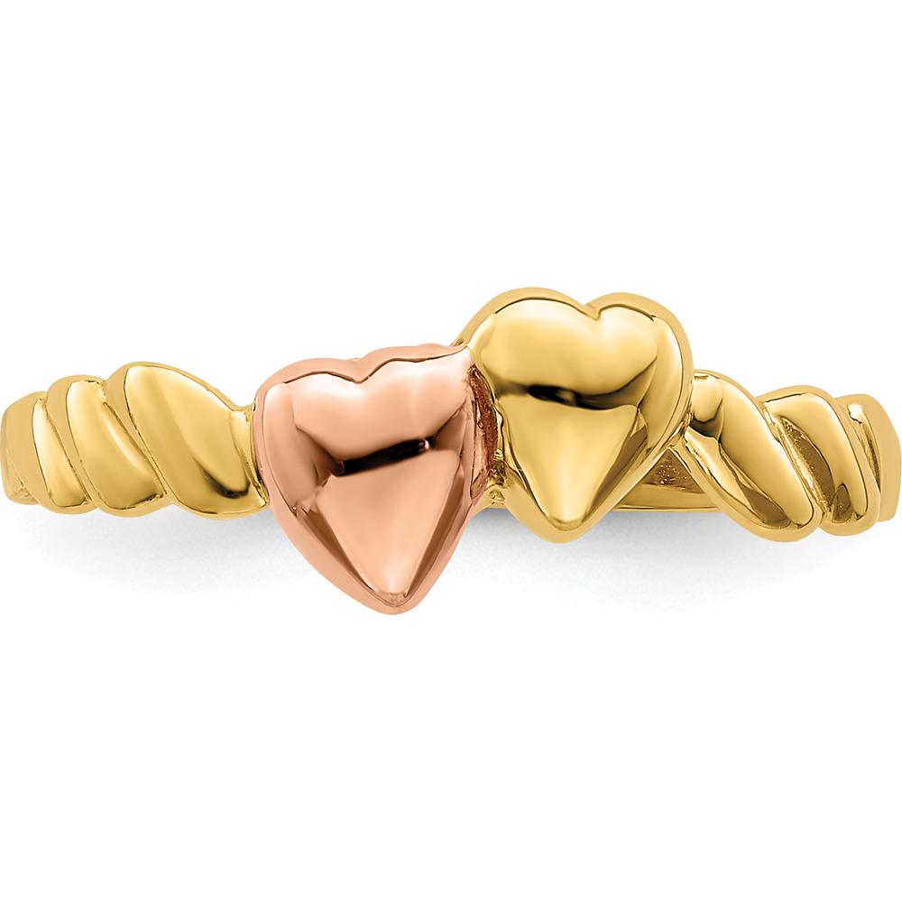 14K Two-Tone Gold Ridged Band with Two Heart Design - Polished Finish by 0