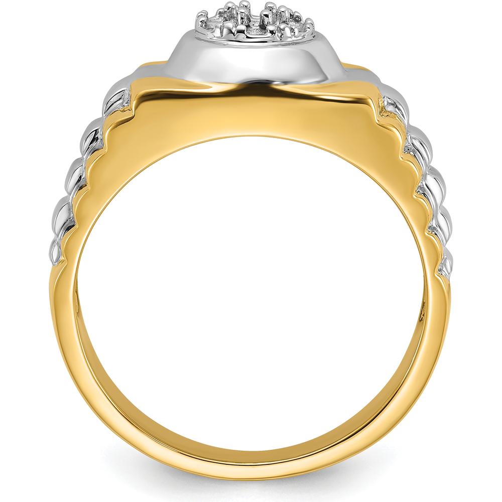 14K Two-Tone Gold Ridged-Sides Circular Top Men's Ring Mounting - Polished Finish by IBGoodman