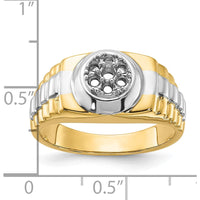 14K Two-Tone Gold Ridged-Sides Circular Top Men's Ring Mounting - Polished Finish by IBGoodman