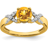 14K Two-Tone Gold Ring with 0.99 Carat Round Natural Citrine and Diamond Accents by 0