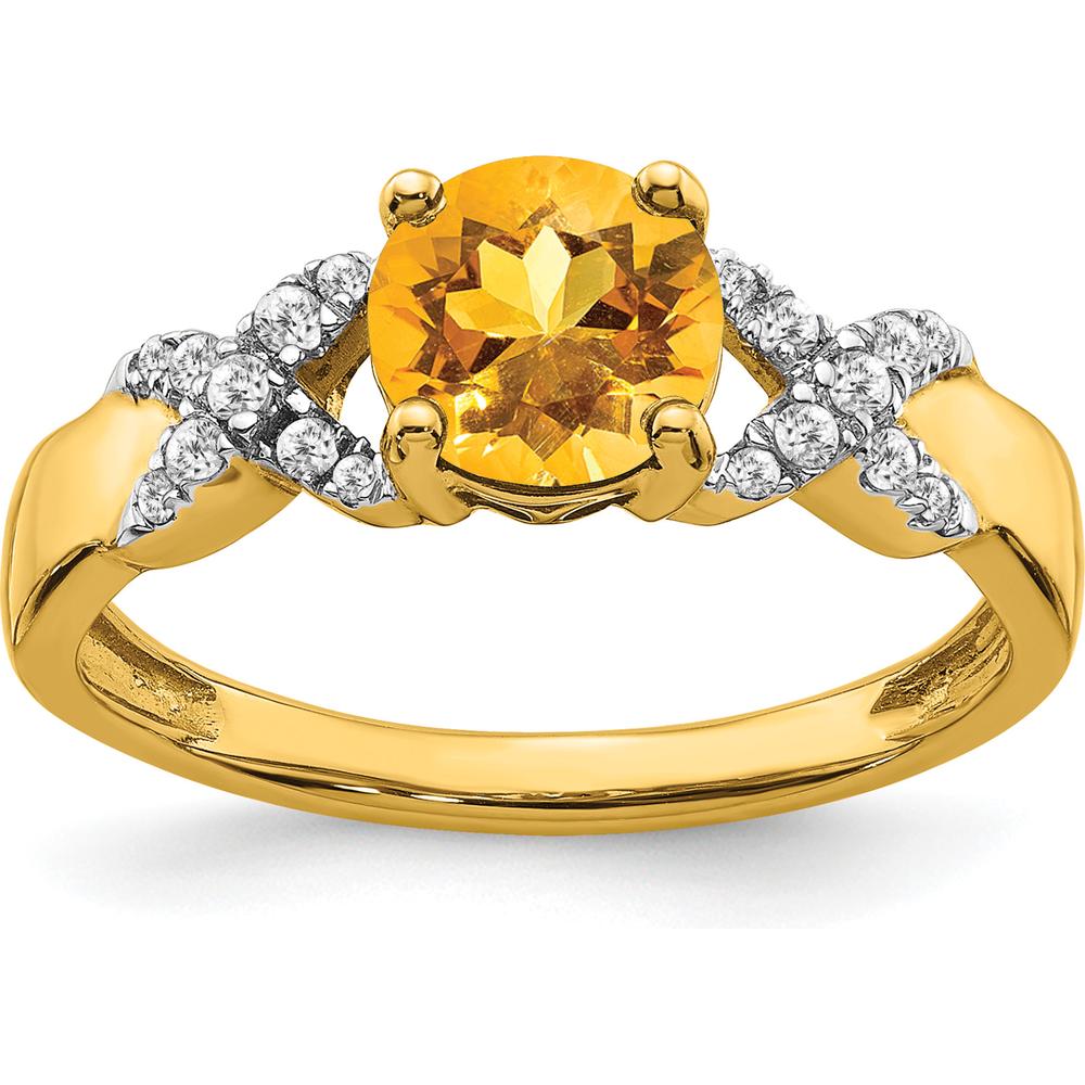 14K Two-Tone Gold Ring with 0.99 Carat Round Natural Citrine and Diamond Accents by 0